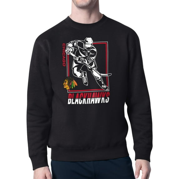 Men's Starter Black Chicago Blackhawks Player Grid Fleece Pullover Sweatshirt