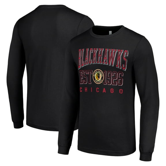 Men's Starter Black Chicago Blackhawks Retro Graphic Long Sleeve Crew T-Shirt