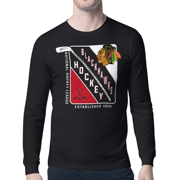 Men's Starter Black Chicago Blackhawks Shield Long Sleeve Graphic T-Shirt
