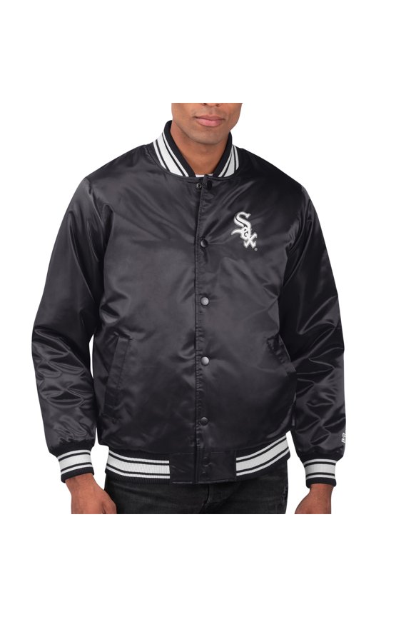 Men's Starter Black Chicago White Sox Printed Team Logo Satin Varsity Full-Snap Jacket