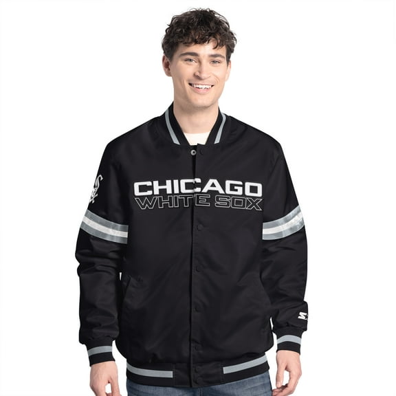 Men's-Starter  Black Chicago White Sox Scout Full-Snap Varsity Jacket