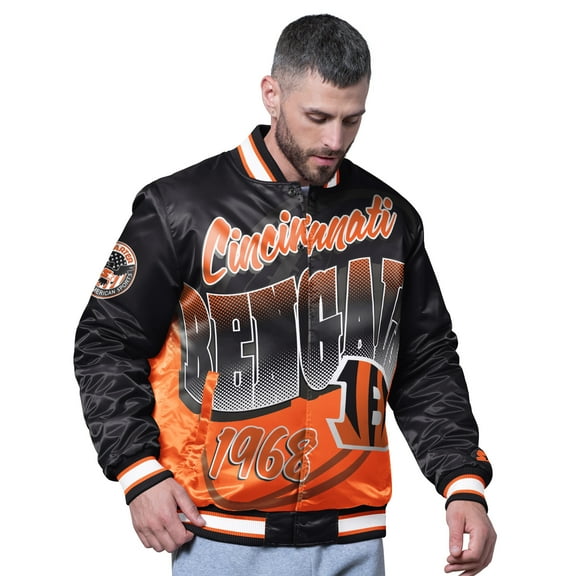 Men's Starter Black Cincinnati Bengals Pass Rush Varsity Full-Snap Jacket