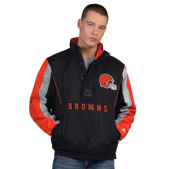 Men's Starter Black Cleveland Browns Thursday Night Gridiron Half-Zip Jacket