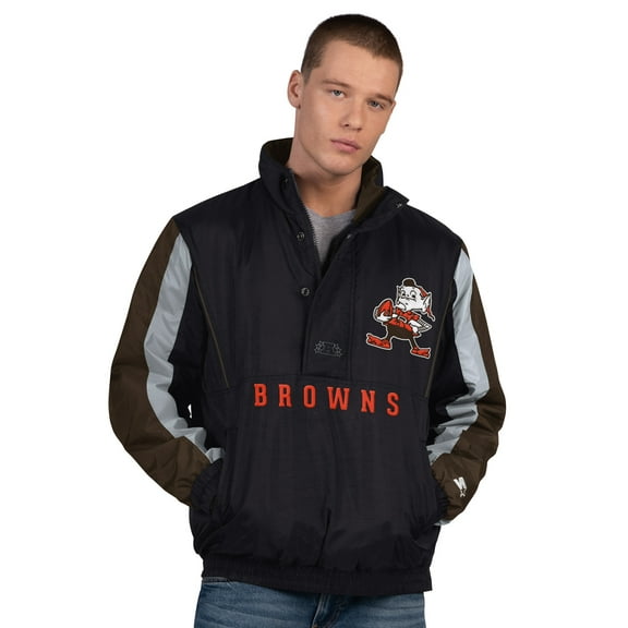Men's Starter Black Cleveland Browns Thursday Night Gridiron Vintage Logo Half-Zip Jacket