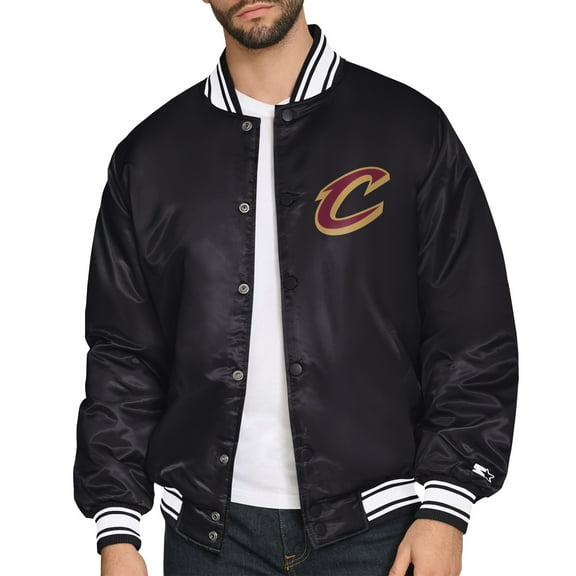 Men's Starter Black Cleveland Cavaliers Triangle Full-Snap Varsity Jacket