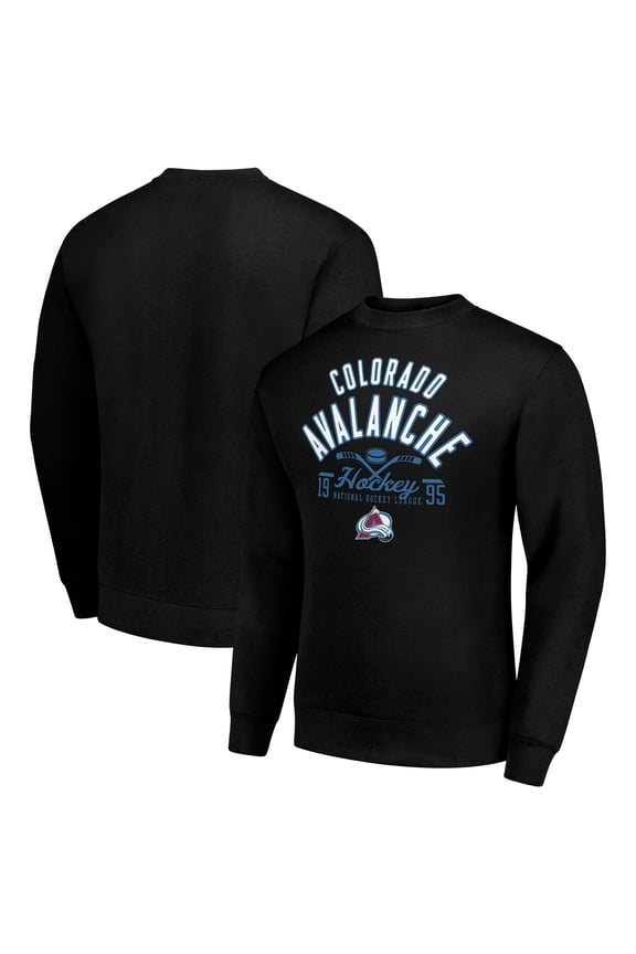 Men's Starter Black Colorado Avalanche Stick And Puck Logo Fleece Pullover Sweatshirt