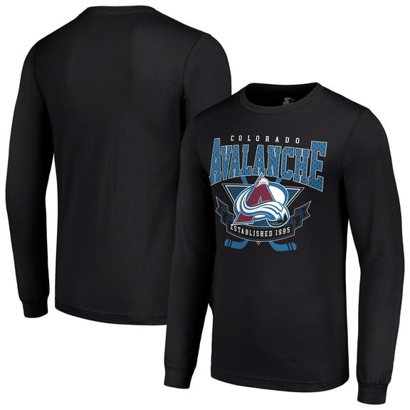 Men's Starter Black Colorado Avalanche Team Logo Graphic Long Sleeve T-Shirt