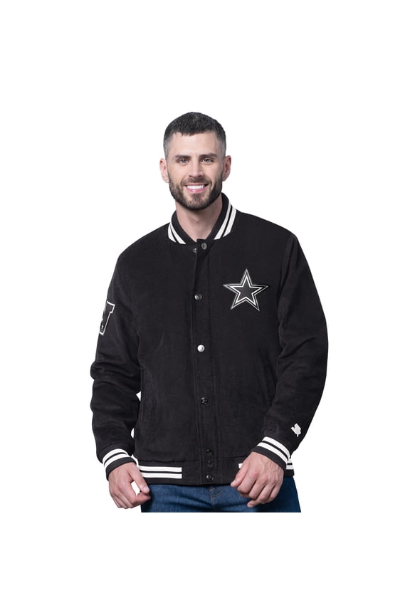Men's Starter Black Dallas Cowboys Blackout Corduroy Full-Snap Varsity Jacket