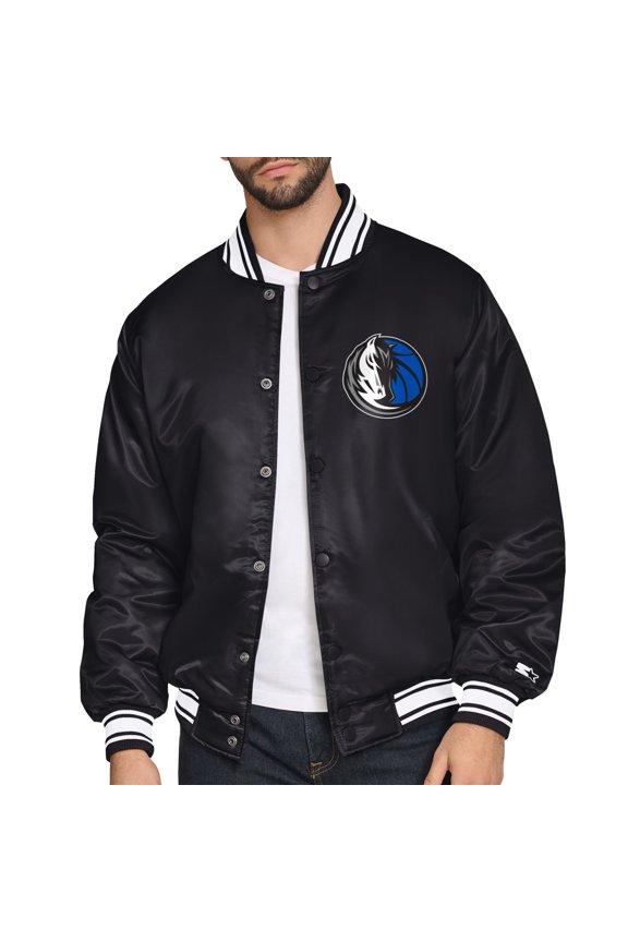 Men's Starter  Black Dallas Mavericks Triangle Full-Snap Varsity Jacket