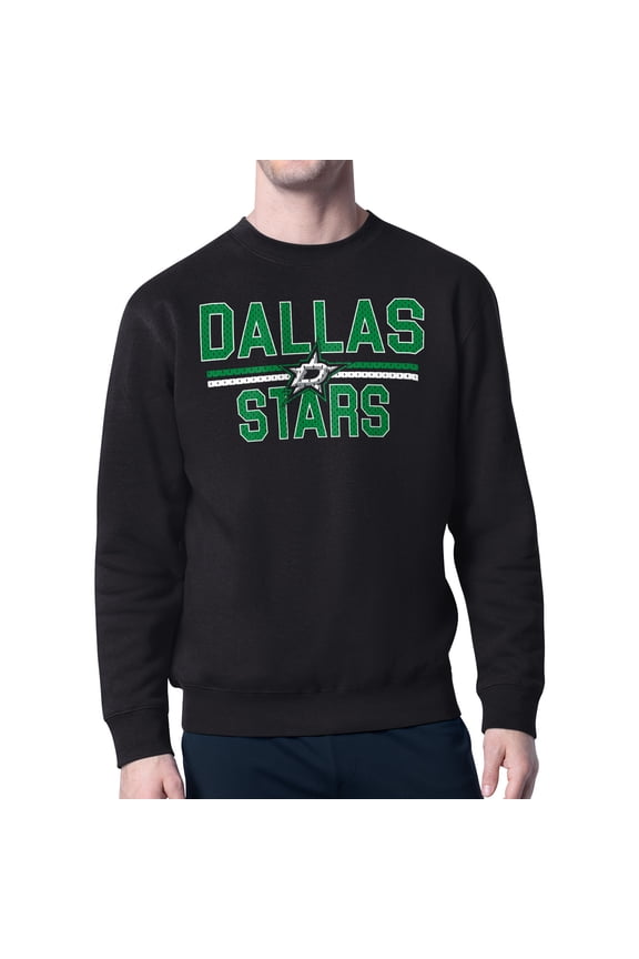 Men's Starter Black Dallas Stars Mesh Look Team Name Logo Pullover Sweatshirt