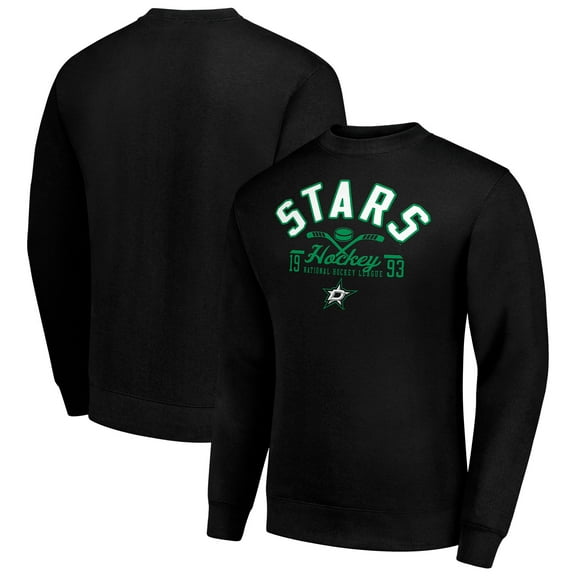 Men's Starter Black Dallas Stars Stick And Puck Logo Fleece Pullover Sweatshirt