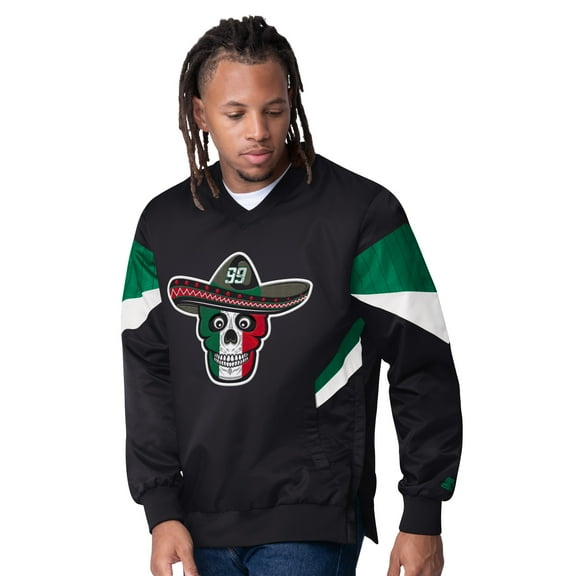 Men's Starter Black Daniel Suarez Striker I V-Neck Pullover Jacket