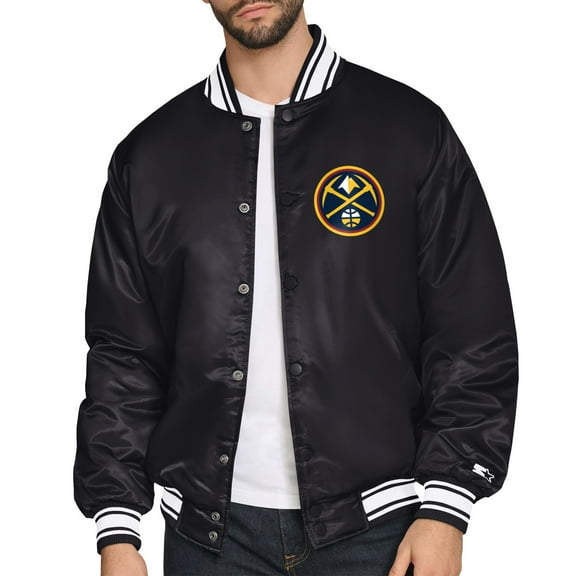 Men's Starter Black Denver Nuggets Triangle Full-Snap Varsity Jacket
