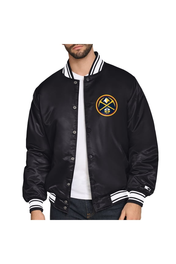 Men's Starter Black Denver Nuggets Triangle Full-Snap Varsity Jacket