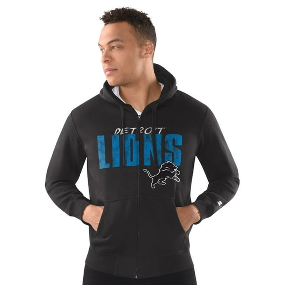 Men's Starter Black Detroit Lions Distressed Classic Full-Zip Hoodie