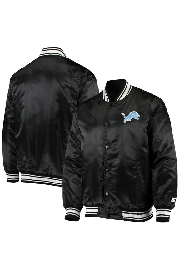 Men's Starter Black Detroit Lions Locker Room Satin Varsity Full-Snap Jacket