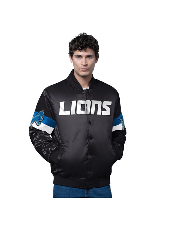 Men's Starter Black Detroit Lions Triple Option Full-Snap Varsity Jacket