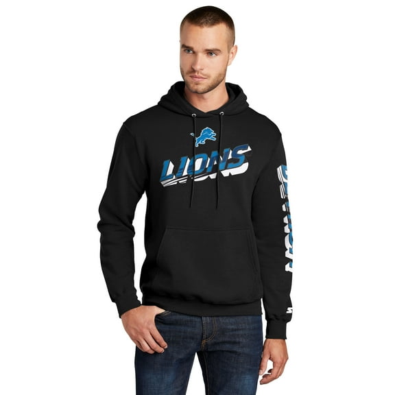 Men's Starter Black Detroit Lions Wordmark Logo Pullover Hoodie