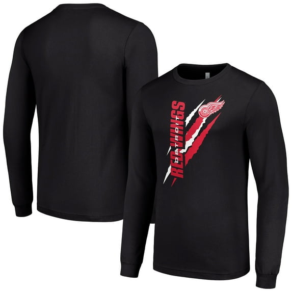 Men's Starter Black Detroit Red Wings Color Scratch Long-Sleeve T-Shirt