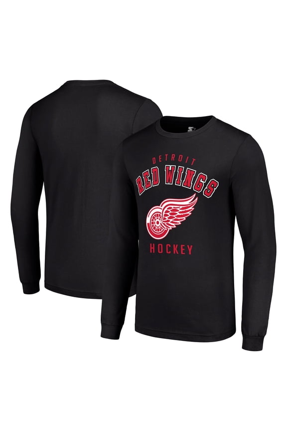 Men's Starter Black Detroit Red Wings Logo Long Sleeve T-Shirt