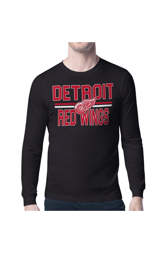 Men's Starter Black Detroit Red Wings Mesh Look Team Name Long Sleeve T-Shirt