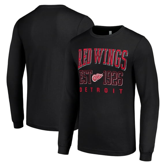 Men's Starter Black Detroit Red Wings Retro Graphic Long Sleeve Crew T-Shirt