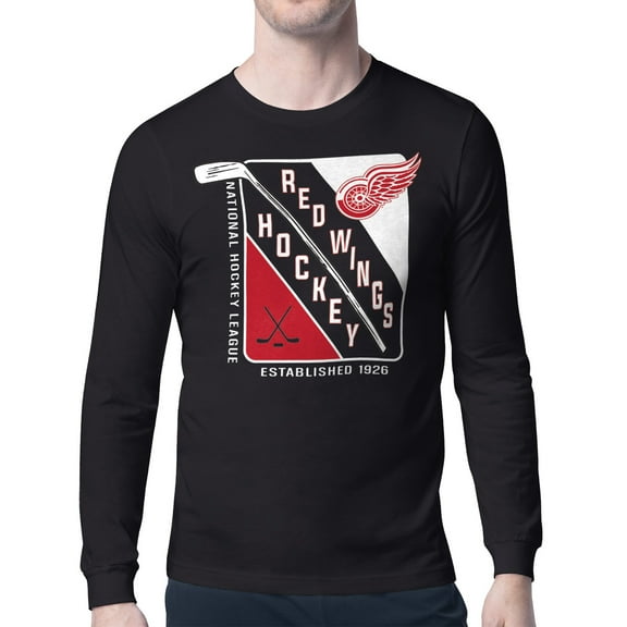Men's Starter Black Detroit Red Wings Shield Long Sleeve Graphic T-Shirt