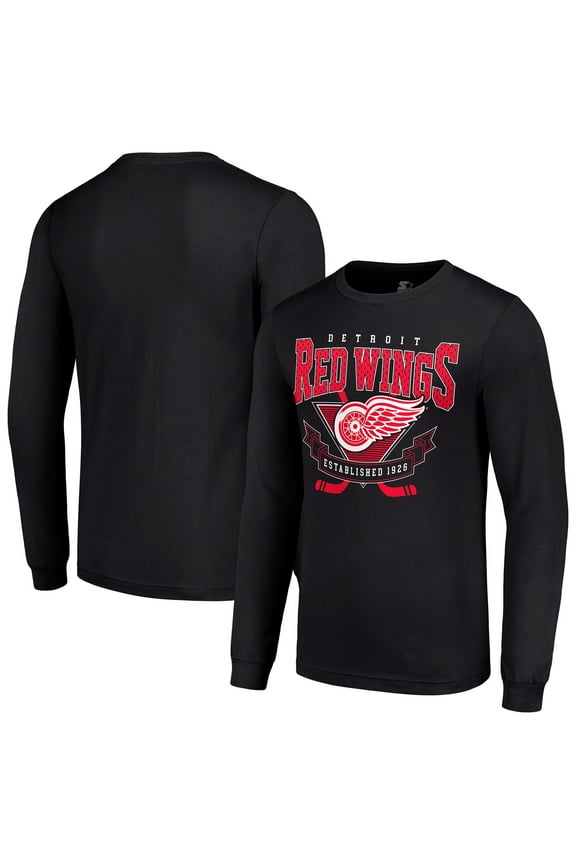 Men's Starter Black Detroit Red Wings Team Logo Graphic Long Sleeve T-Shirt