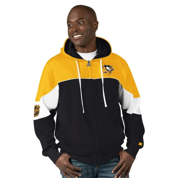 Men's Starter Black/Gold Pittsburgh Penguins Power Forward Full-Zip Hoodie