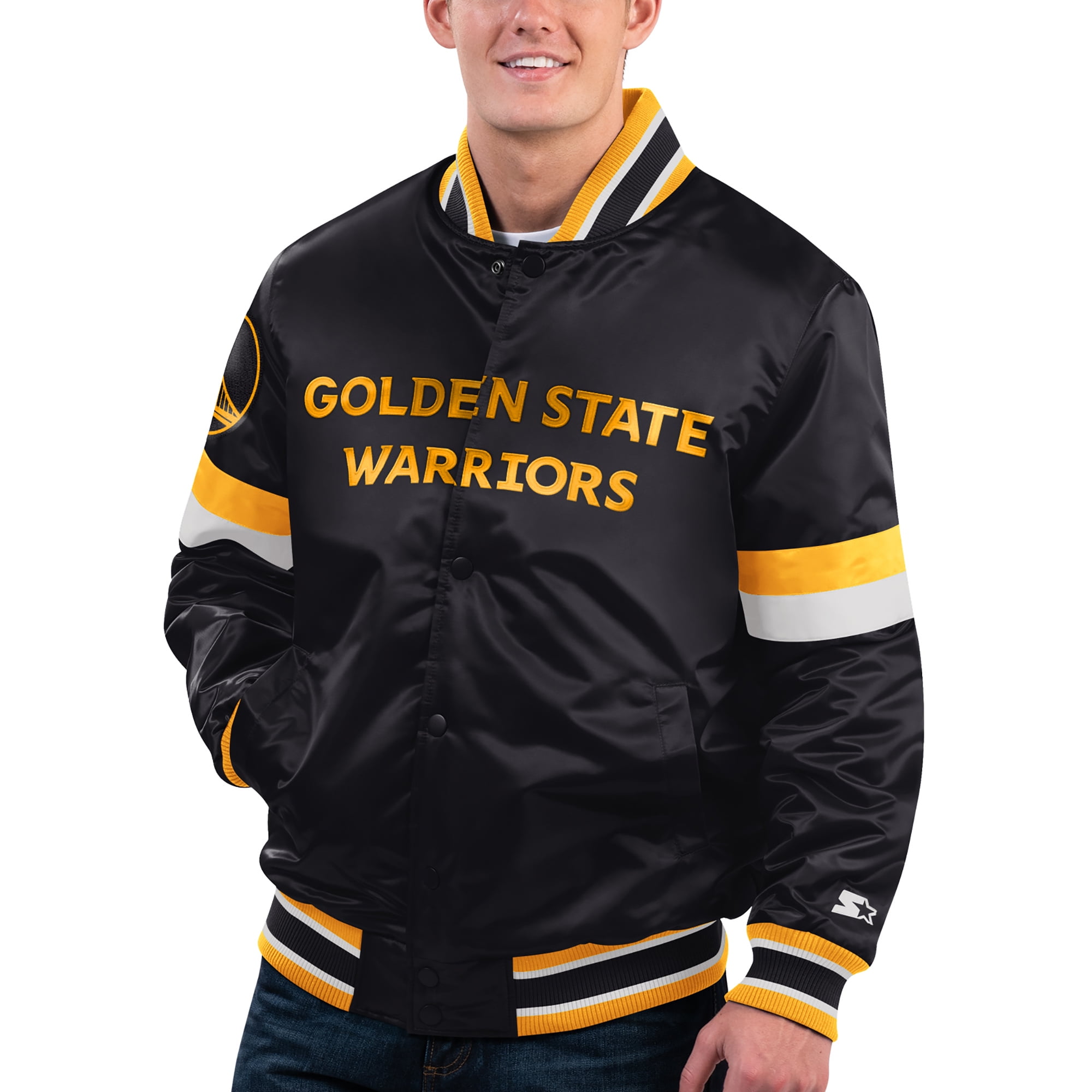 Men's Starter Black Golden State Warriors Home Game Satin Full-Snap ...