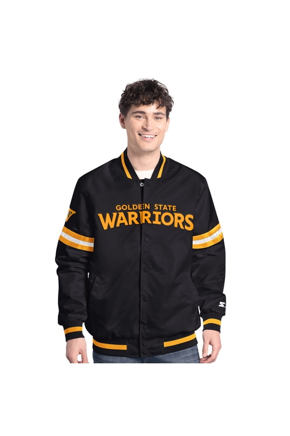 Men's-Starter Black Golden State Warriors Scout Varsity Full-Snap Jacket