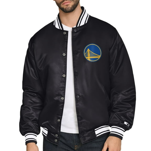 Men's Starter Black Golden State Warriors Triangle Full-Snap Varsity Jacket