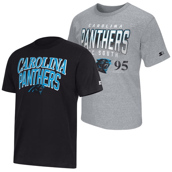 Men's Starter Black/Heather Gray Carolina Panthers Two-Pack Logo T-Shirt Set