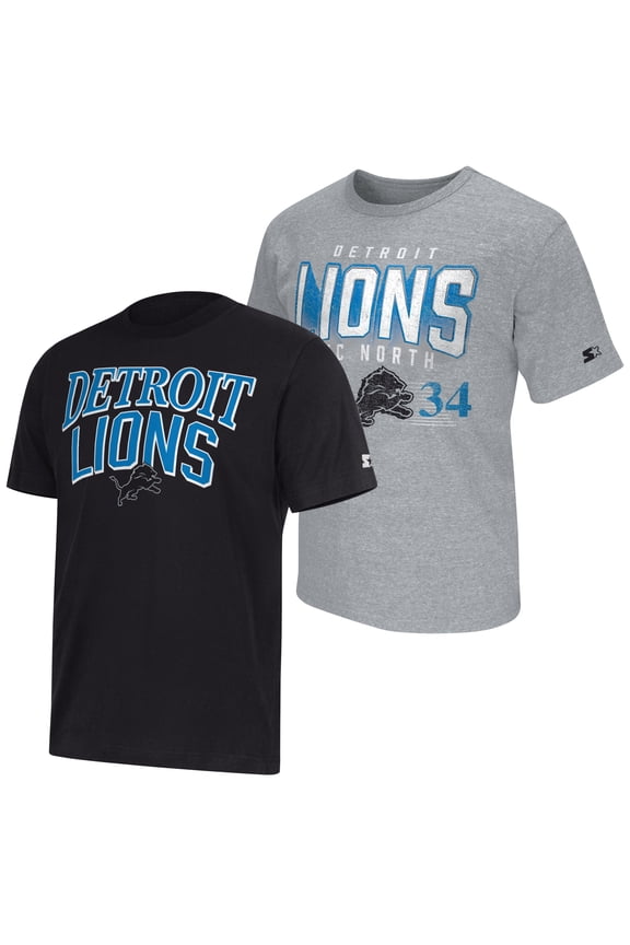 Men's Starter Black/Gray Detroit Lions Two-Pack Throwback Logo T-Shirt Set