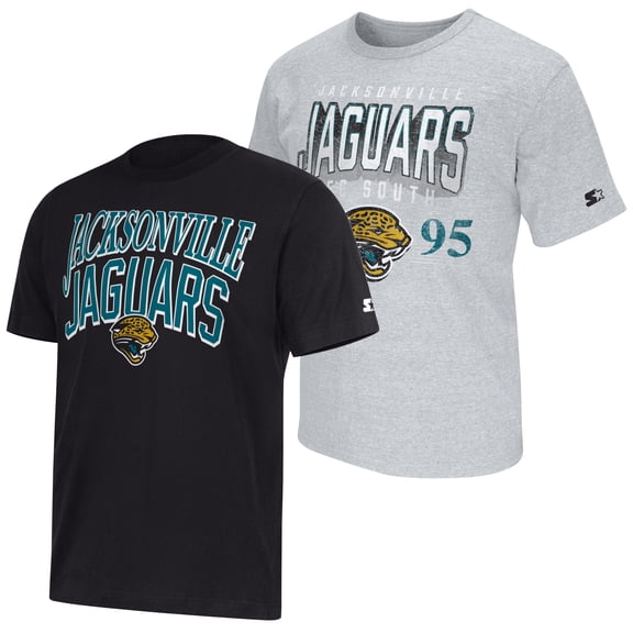 Men's Starter Black/Heather Gray Jacksonville Jaguars Two-Pack Throwback Logo T-Shirt Set