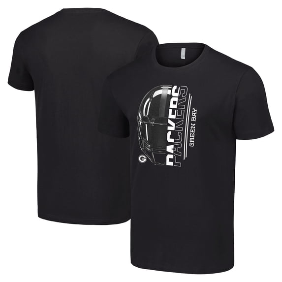 Men's Starter Black Green Bay Packers Half Helmet Logo T-Shirt
