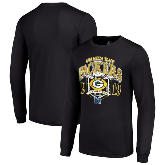 Men's Starter Black Green Bay Packers Retro Long Sleeve Graphic T-Shirt