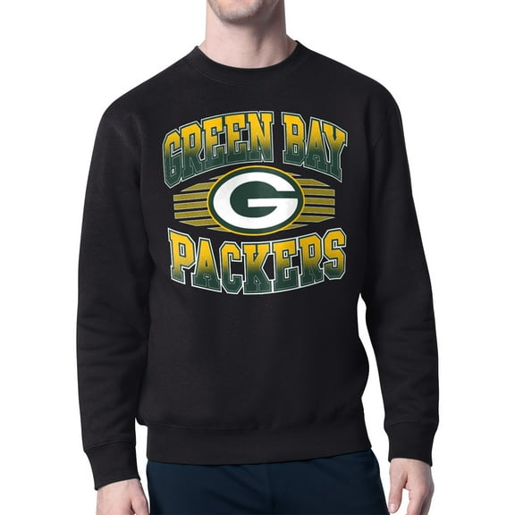 Men's Starter Black Green Bay Packers Team Grit Graphic Fleece Pullover Sweatshirt