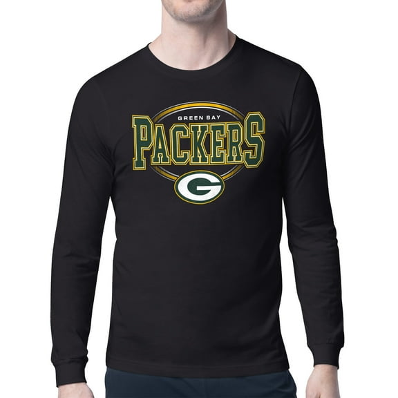 Men's Starter Black Green Bay Packers Team Track Graphic Long Sleeve T-Shirt