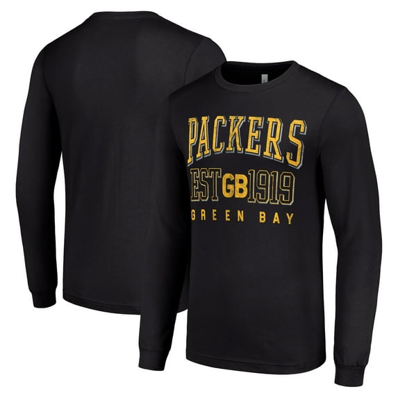 Men's Starter Black Green Bay Packers Throwback Logo Long Sleeve T-Shirt