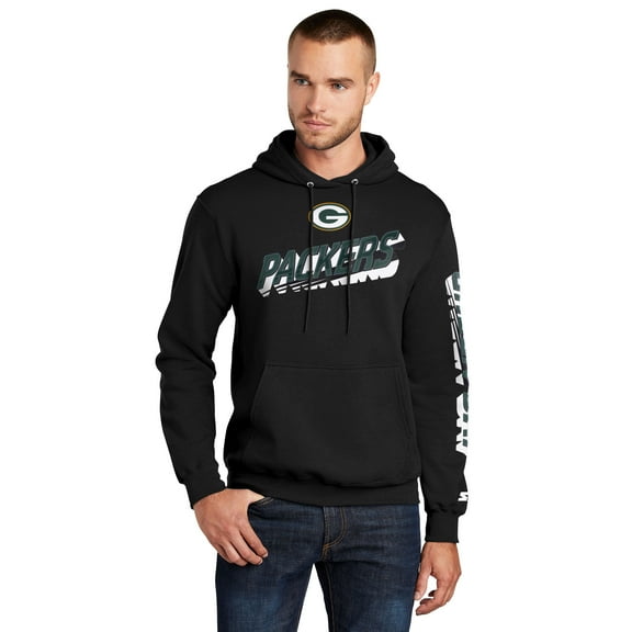 Men's Starter Black Green Bay Packers Wordmark Logo Pullover Hoodie