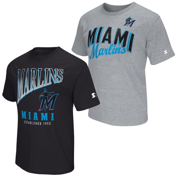 Men's Starter Black/Heather Gray Miami Marlins Two-Pack T-Shirt Set