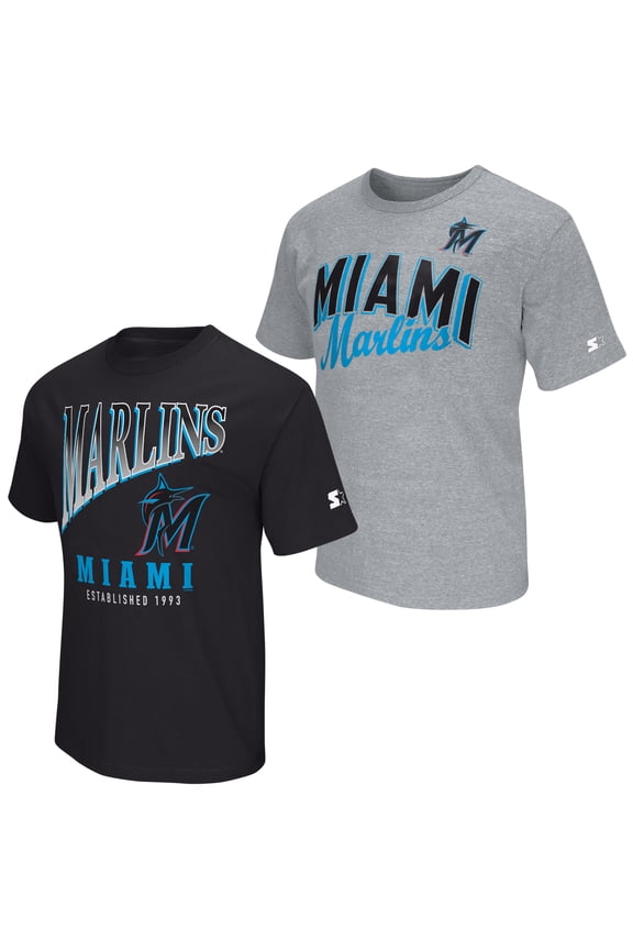 Men's Starter Black/Heather Gray Miami Marlins Two-Pack T-Shirt Set