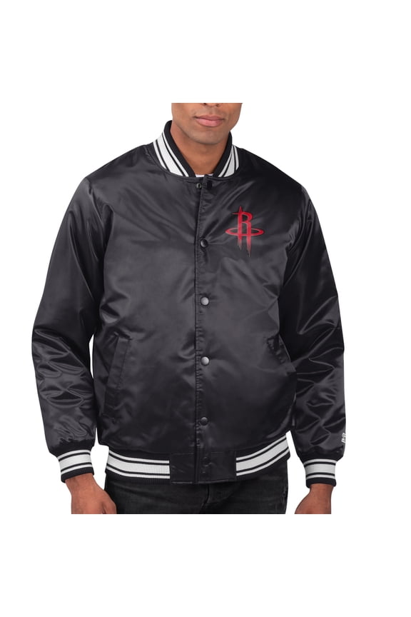 Men's Starter  Black Houston Rockets Printed Team Name Satin Varsity Full-Snap Jacket
