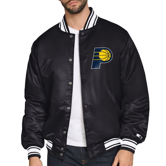 Men's Starter  Black Indiana Pacers Triangle Full-Snap Varsity Jacket