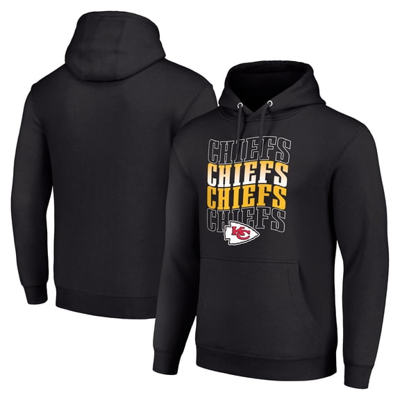 Men's Starter Black Kansas City Chiefs Four Team Name Logo Fleece Pullover Hoodie
