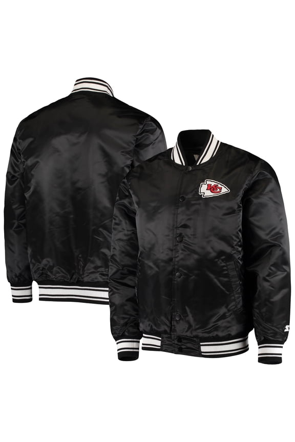 Men's Starter Black Kansas City Chiefs Locker Room Satin Varsity Full-Snap Jacket