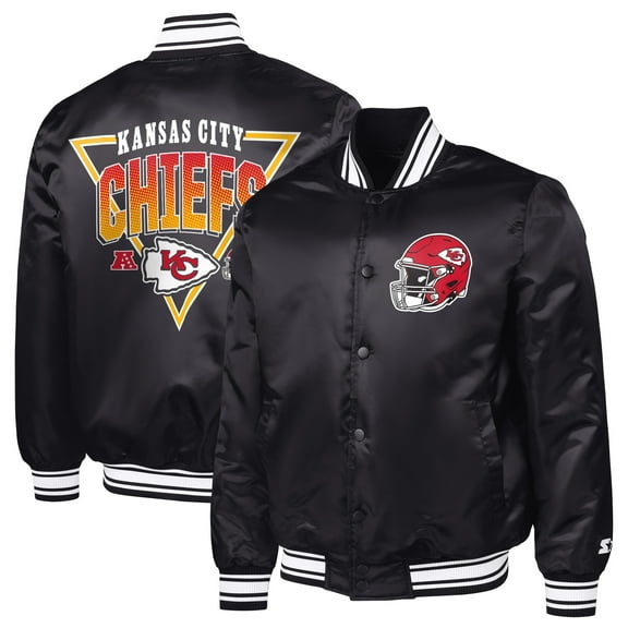 Men's Starter  Black Kansas City Chiefs Printed Triangle Graphic Satin Full-Snap Varsity Jacket