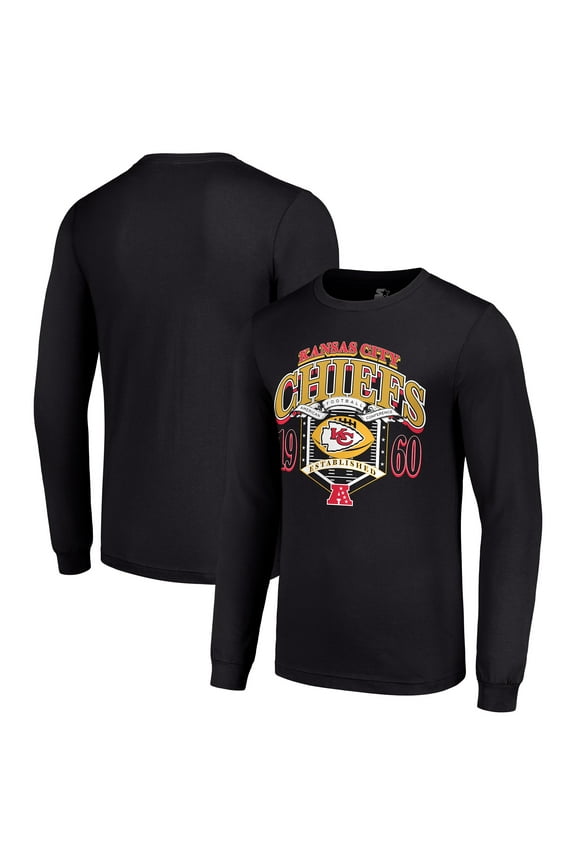Men's Starter Black Kansas City Chiefs Retro Long Sleeve Graphic T-Shirt