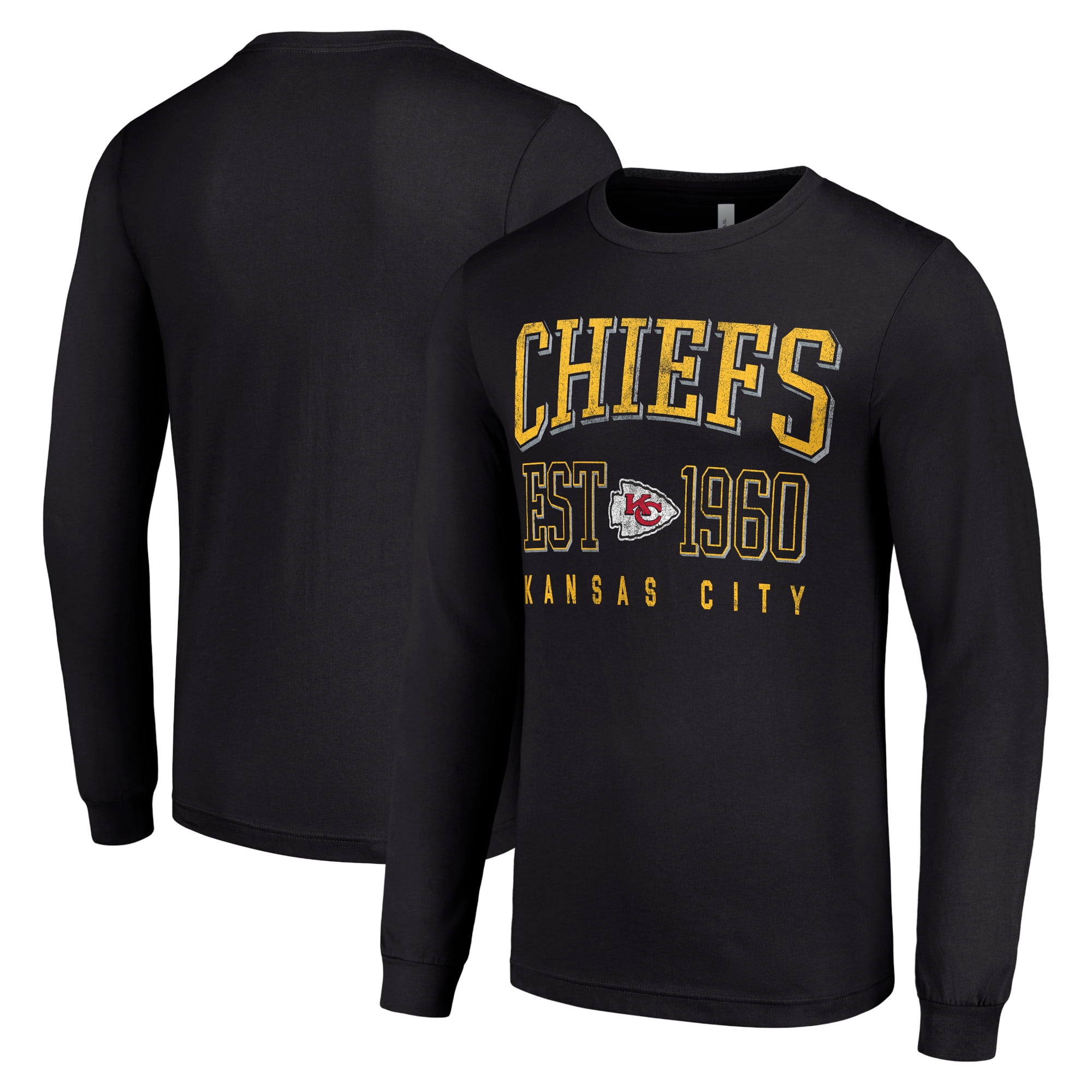 Men's Starter Black Kansas City Chiefs Throwback Logo Long Sleeve T ...